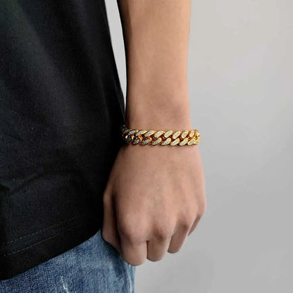 12mm Double Row Full Diamond Miami Cuban Link Bracelet Gold Silver Bling Cubic Zirconia Cuban Link Bracelet for Men - DripVault