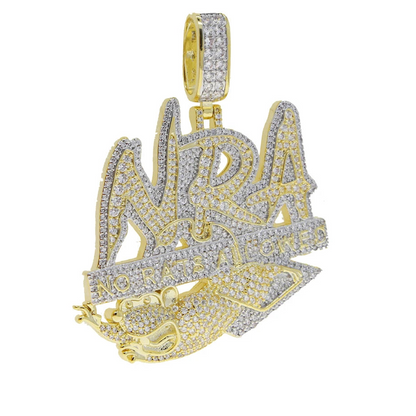 Iced Out Bling Two Tone Color CZ Letters Pendant Necklace Cubic Zirconia Various Design Badge Men Women Fashion Hip Hop Jewelry - DripVault