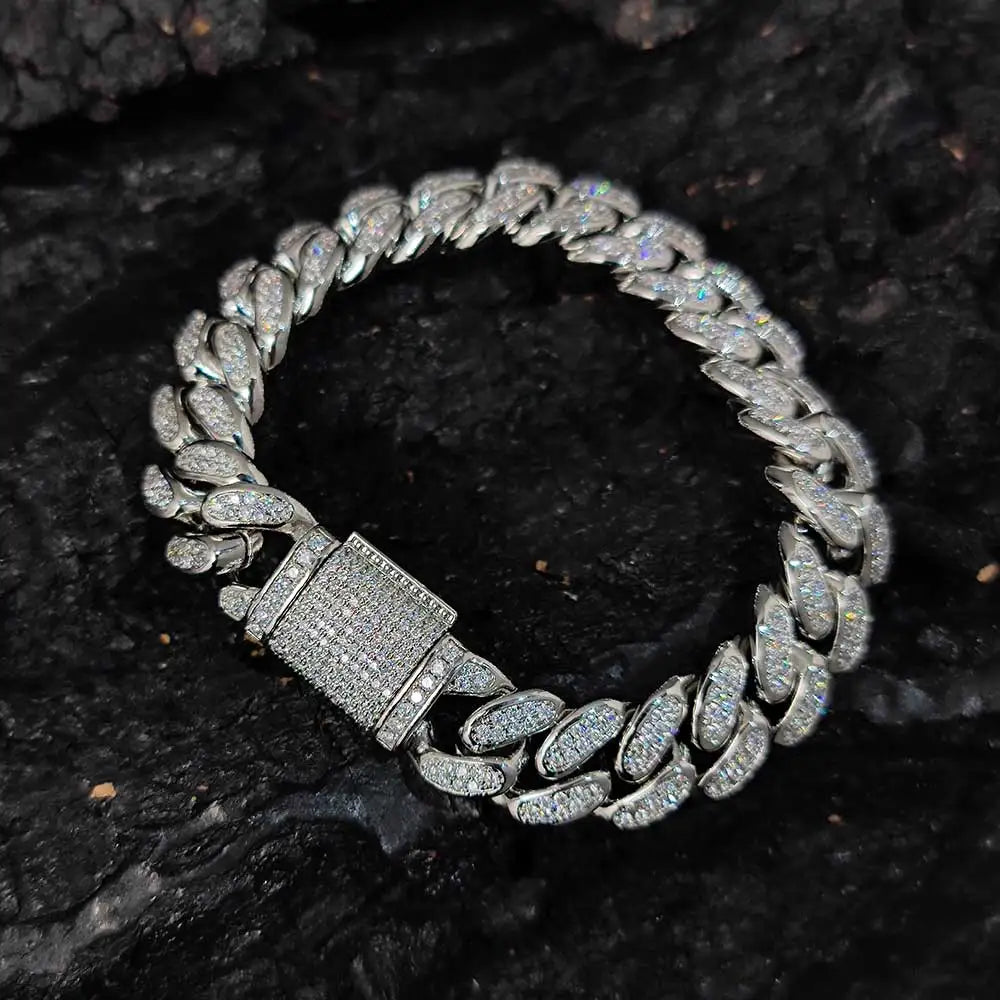 12mm Double Row Full Diamond Miami Cuban Link Bracelet Gold Silver Bling Cubic Zirconia Cuban Link Bracelet for Men - DripVault
