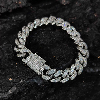 12mm Double Row Full Diamond Miami Cuban Link Bracelet Gold Silver Bling Cubic Zirconia Cuban Link Bracelet for Men - DripVault