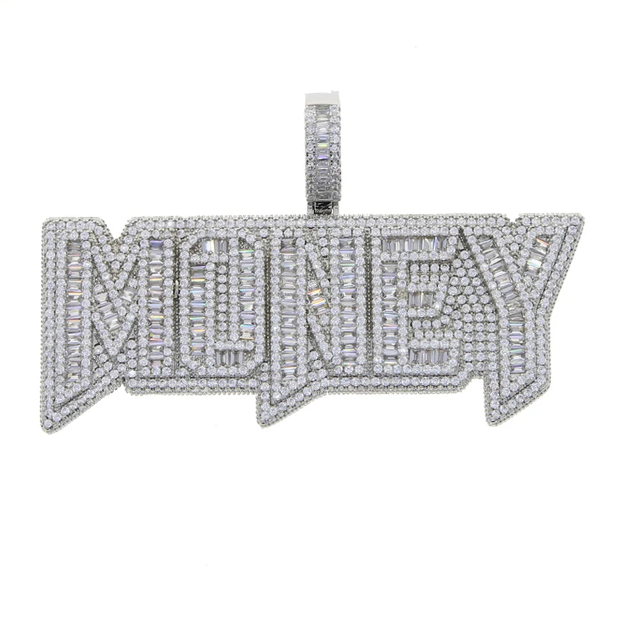 New Iced Out Bling Crown Letters Money Pendant Necklace Two Tone Color CZ Zircon Dollar Symbol Necklaces Men's Hip Hop Jewelry - DripVault