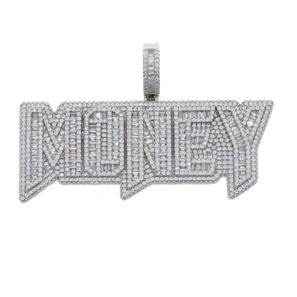 New Iced Out Bling Crown Letters Money Pendant Necklace Two Tone Color CZ Zircon Dollar Symbol Necklaces Men's Hip Hop Jewelry - DripVault