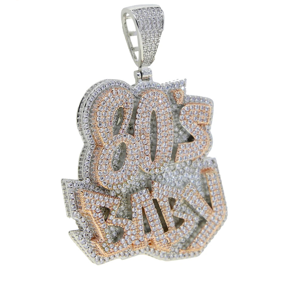 Iced Out Bling Two Tone Color CZ Letters Pendant Necklace Cubic Zirconia Various Design Badge Men Women Fashion Hip Hop Jewelry - DripVault