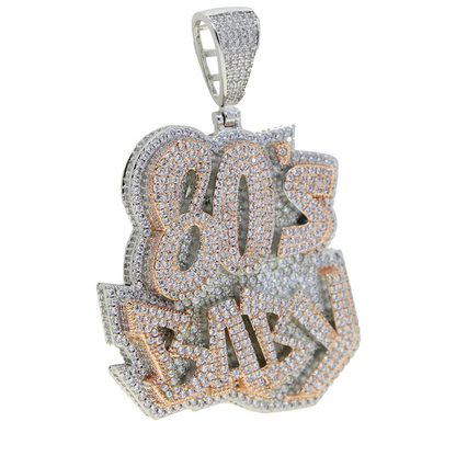 Iced Out Bling Two Tone Color CZ Letters Pendant Necklace Cubic Zirconia Various Design Badge Men Women Fashion Hip Hop Jewelry - DripVault