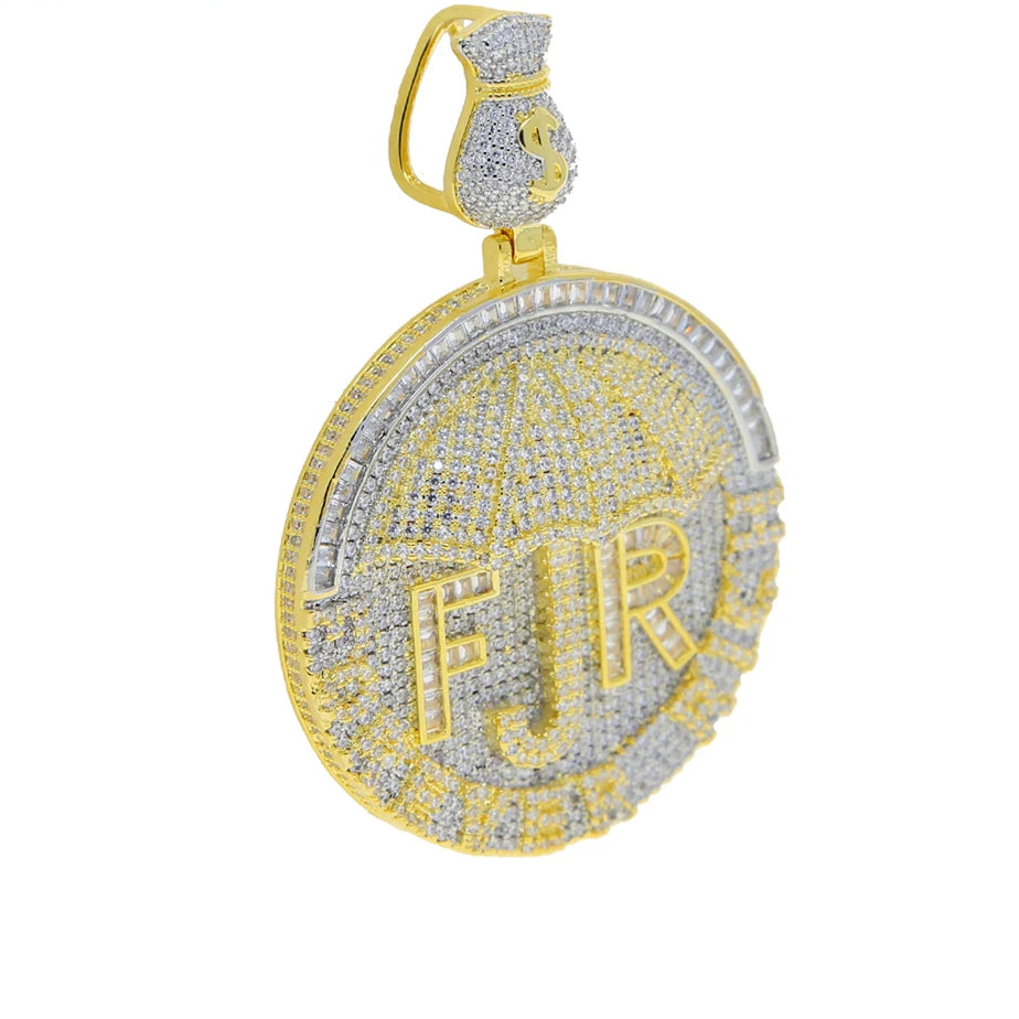 Iced Out Bling Two Tone Color CZ Letters Pendant Necklace Cubic Zirconia Various Design Badge Men Women Fashion Hip Hop Jewelry - DripVault