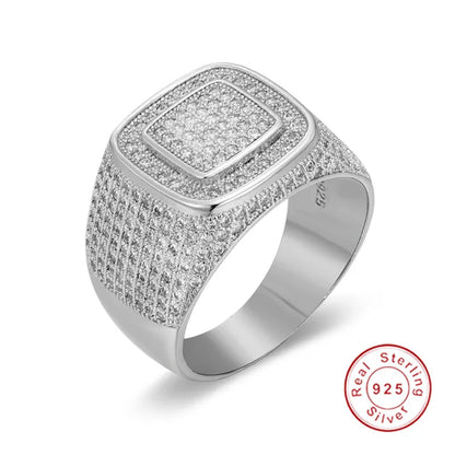 Luxury Hip Hop Micro Pave sona Diamond Stones All Iced Out Bling Ring Big 925 Sterling silver Rings for Men Jewelry - DripVault