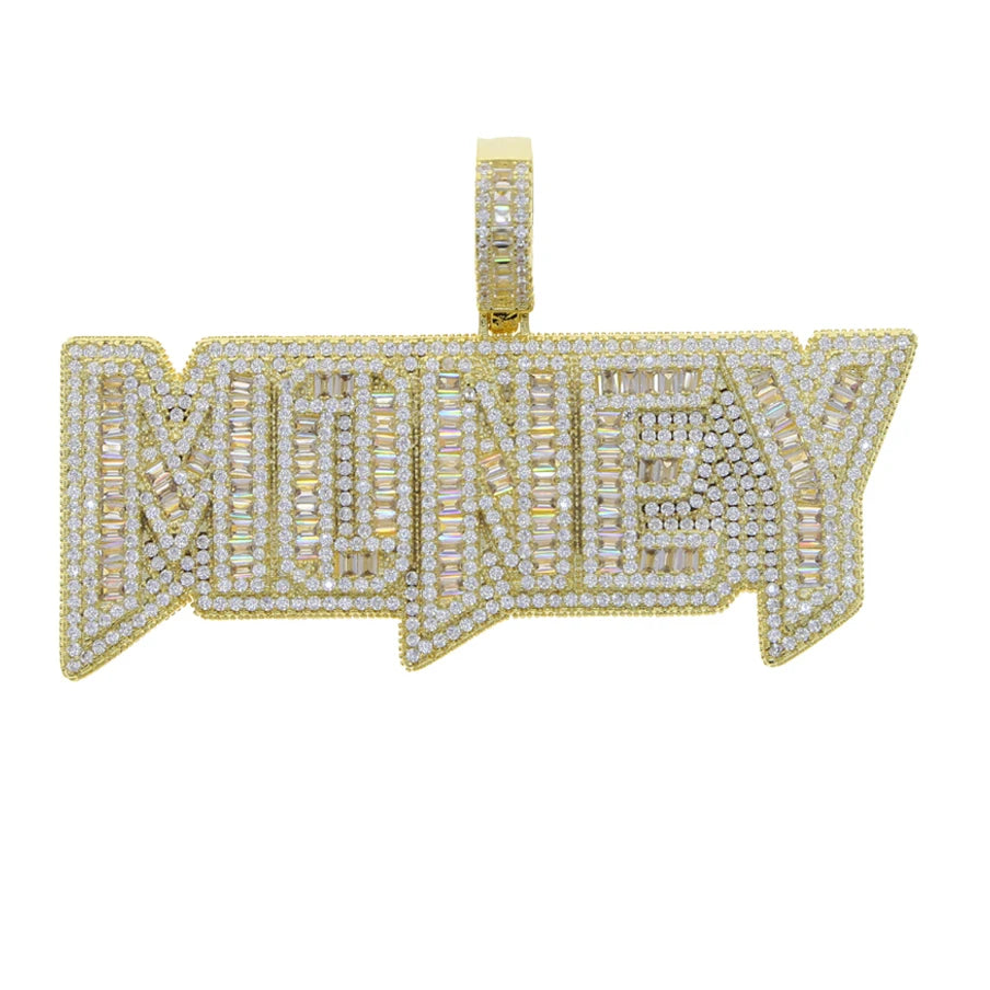 New Iced Out Bling Crown Letters Money Pendant Necklace Two Tone Color CZ Zircon Dollar Symbol Necklaces Men's Hip Hop Jewelry - DripVault