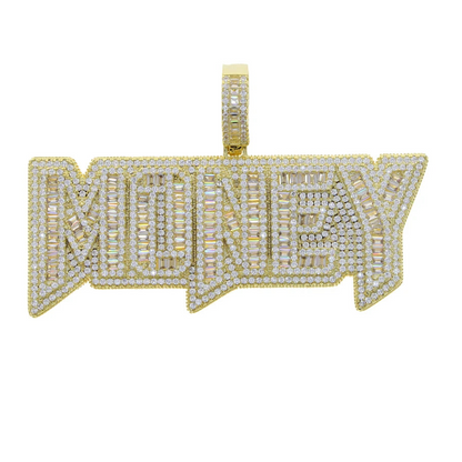 New Iced Out Bling Crown Letters Money Pendant Necklace Two Tone Color CZ Zircon Dollar Symbol Necklaces Men's Hip Hop Jewelry - DripVault