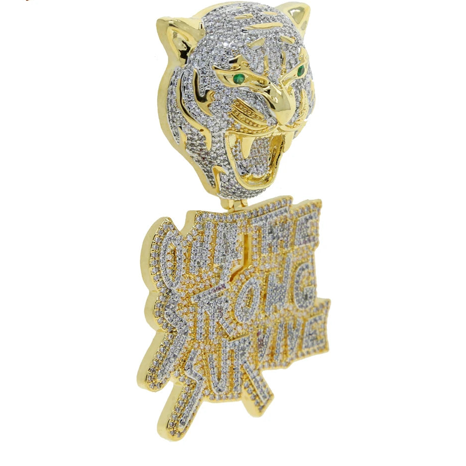 Iced Out Bling Two Tone Color CZ Letters Pendant Necklace Cubic Zirconia Various Design Badge Men Women Fashion Hip Hop Jewelry - DripVault