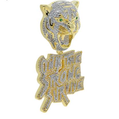 Iced Out Bling Two Tone Color CZ Letters Pendant Necklace Cubic Zirconia Various Design Badge Men Women Fashion Hip Hop Jewelry - DripVault