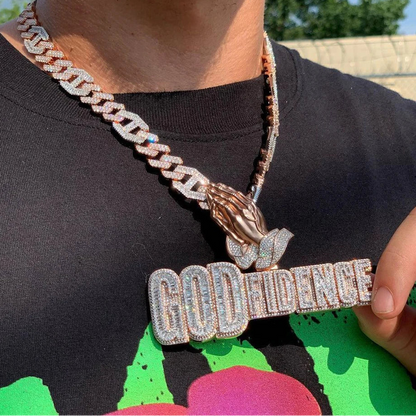 Iced Out Bling Two Tone Color CZ Letters Pendant Necklace Cubic Zirconia Various Design Badge Men Women Fashion Hip Hop Jewelry - DripVault