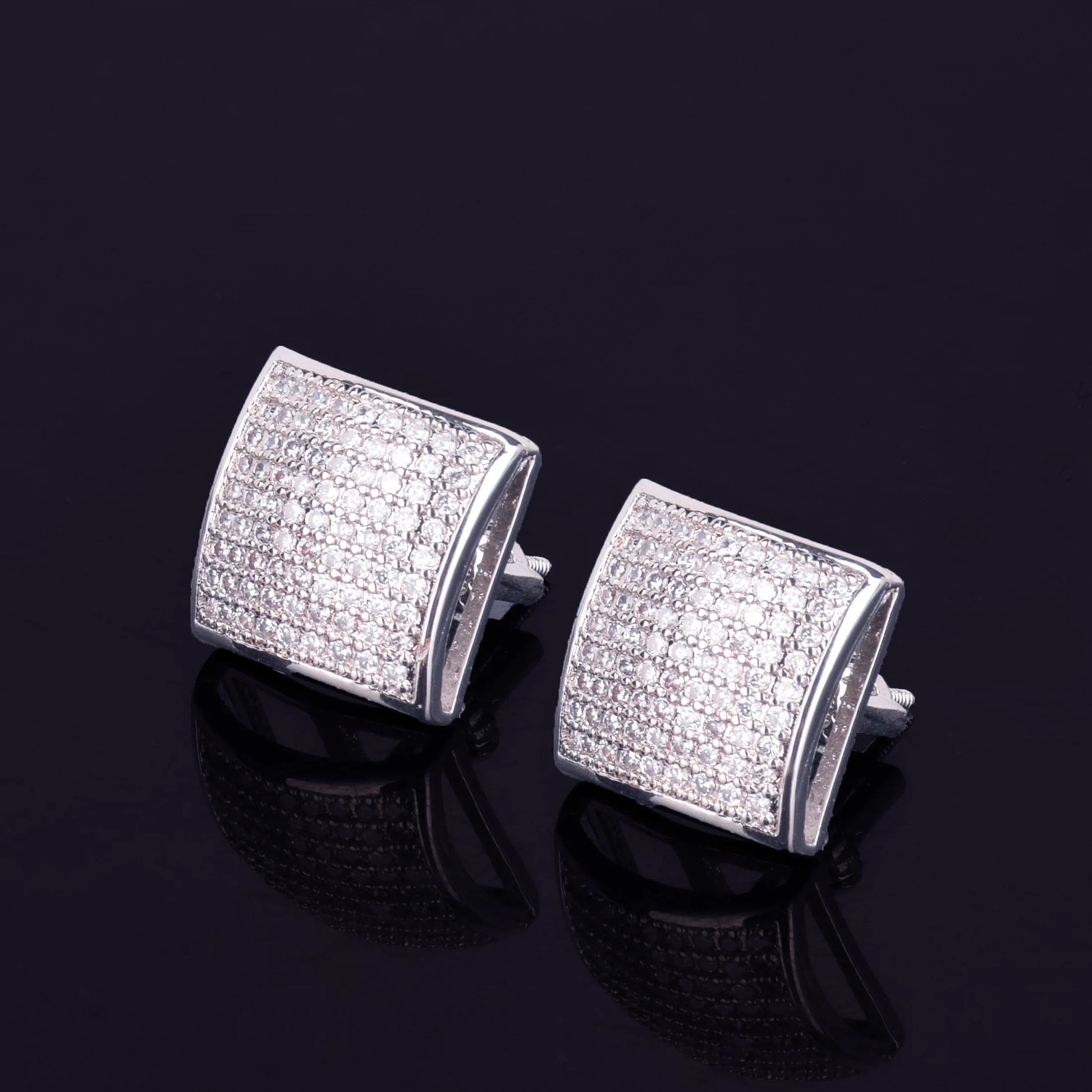 12MM Square Men Women Stud Earring Gold Color Iced Cubic Zircon Screw Back Earrings Hip Hop Jewelry - DripVault