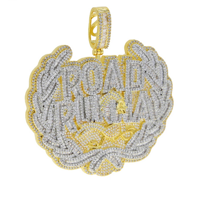 Iced Out Bling Two Tone Color CZ Letters Pendant Necklace Cubic Zirconia Various Design Badge Men Women Fashion Hip Hop Jewelry - DripVault