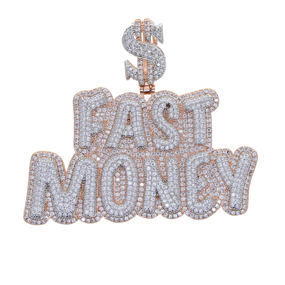 Iced Out Bling Two Tone Color CZ Letters Pendant Necklace Cubic Zirconia Various Design Badge Men Women Fashion Hip Hop Jewelry - DripVault