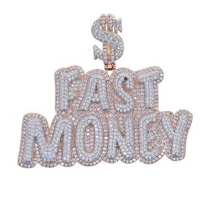 Iced Out Bling Two Tone Color CZ Letters Pendant Necklace Cubic Zirconia Various Design Badge Men Women Fashion Hip Hop Jewelry - DripVault