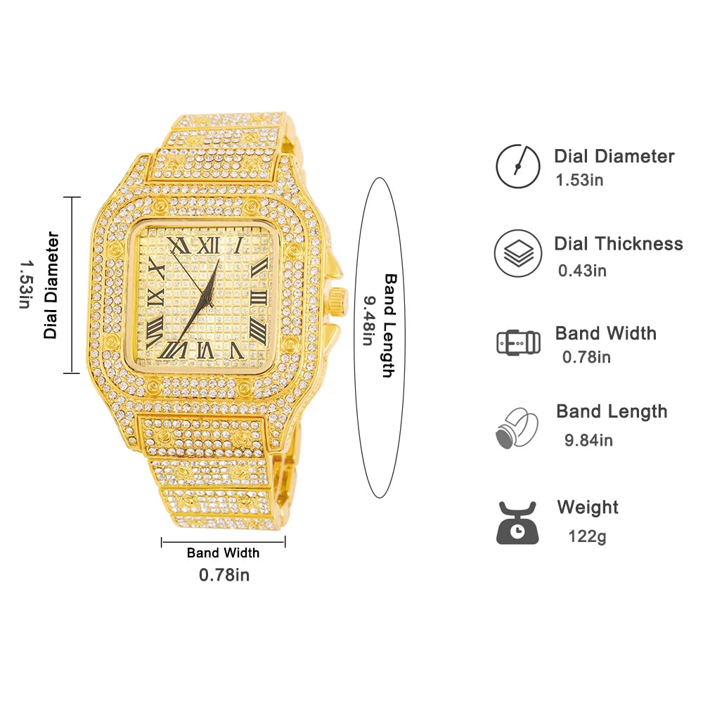 Luxury Iced Out Watches Hip Hop Bust Down Unisex Diamond Watch, Stainless Steel Studded Wrist Watch With Bracelet - DripVault