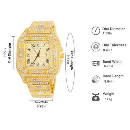Luxury Iced Out Watches Hip Hop Bust Down Unisex Diamond Watch, Stainless Steel Studded Wrist Watch With Bracelet - DripVault