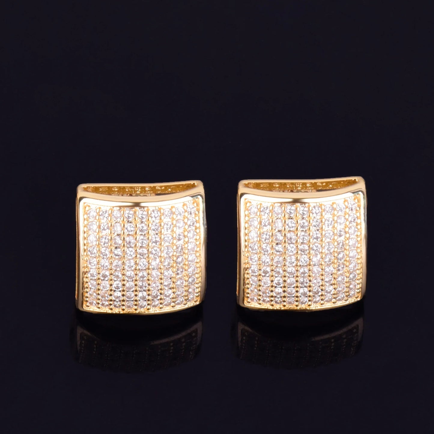 12MM Square Men Women Stud Earring Gold Color Iced Cubic Zircon Screw Back Earrings Hip Hop Jewelry - DripVault