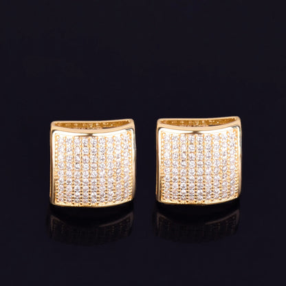 12MM Square Men Women Stud Earring Gold Color Iced Cubic Zircon Screw Back Earrings Hip Hop Jewelry - DripVault