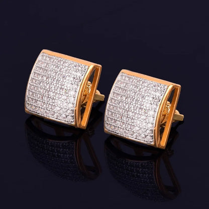 12MM Square Men Women Stud Earring Gold Color Iced Cubic Zircon Screw Back Earrings Hip Hop Jewelry - DripVault