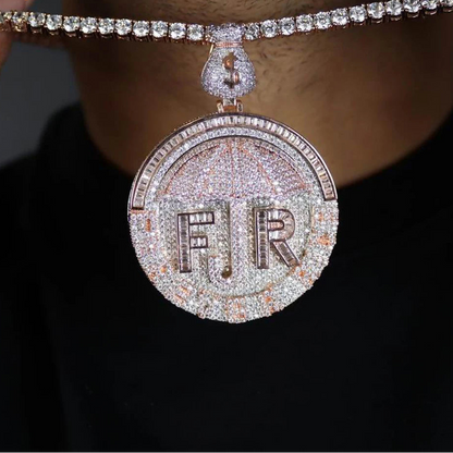 Iced Out Bling Two Tone Color CZ Letters Pendant Necklace Cubic Zirconia Various Design Badge Men Women Fashion Hip Hop Jewelry - DripVault