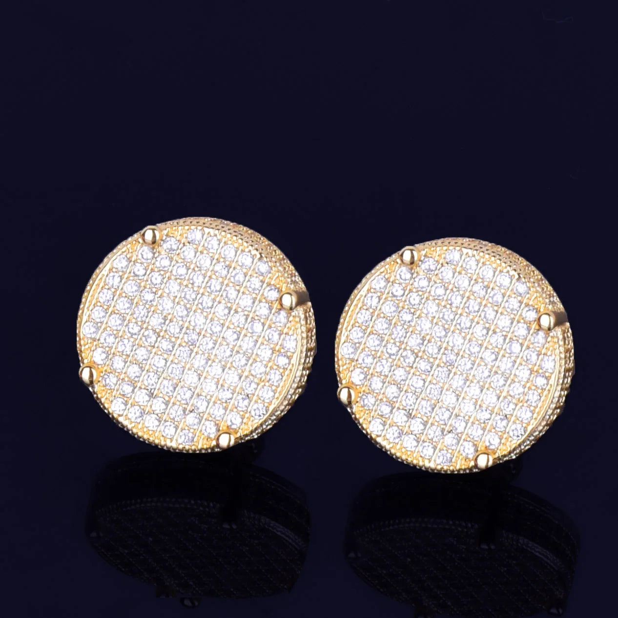 14MM Gold Color Big Round Stud Earring AAAAA Cubic Zircon Screw Back Men's Earrings Fashion Hip Hop Jewelry - DripVault