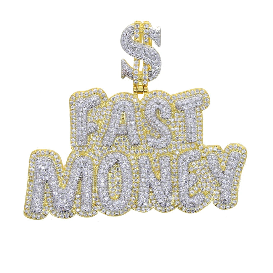 Iced Out Bling Two Tone Color CZ Letters Pendant Necklace Cubic Zirconia Various Design Badge Men Women Fashion Hip Hop Jewelry - DripVault