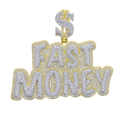 Iced Out Bling Two Tone Color CZ Letters Pendant Necklace Cubic Zirconia Various Design Badge Men Women Fashion Hip Hop Jewelry - DripVault