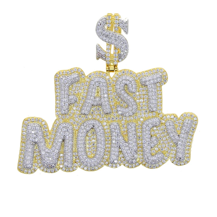 New Iced Out Bling Crown Letters Money Pendant Necklace Two Tone Color CZ Zircon Dollar Symbol Necklaces Men's Hip Hop Jewelry - DripVault