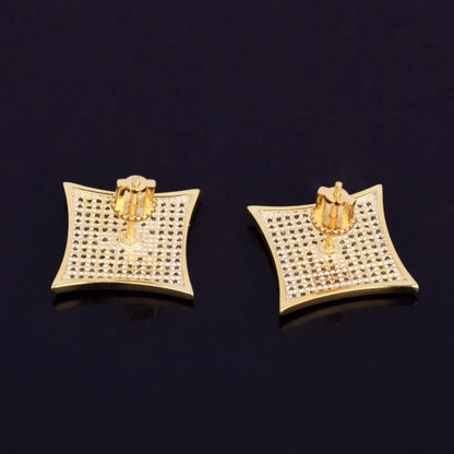 Iced Square Masonic Freemasonry Stud Earring Gold Color Cubic Zircon Earrings For Men Hip Hop Jewelry For Gift 15mm - DripVault