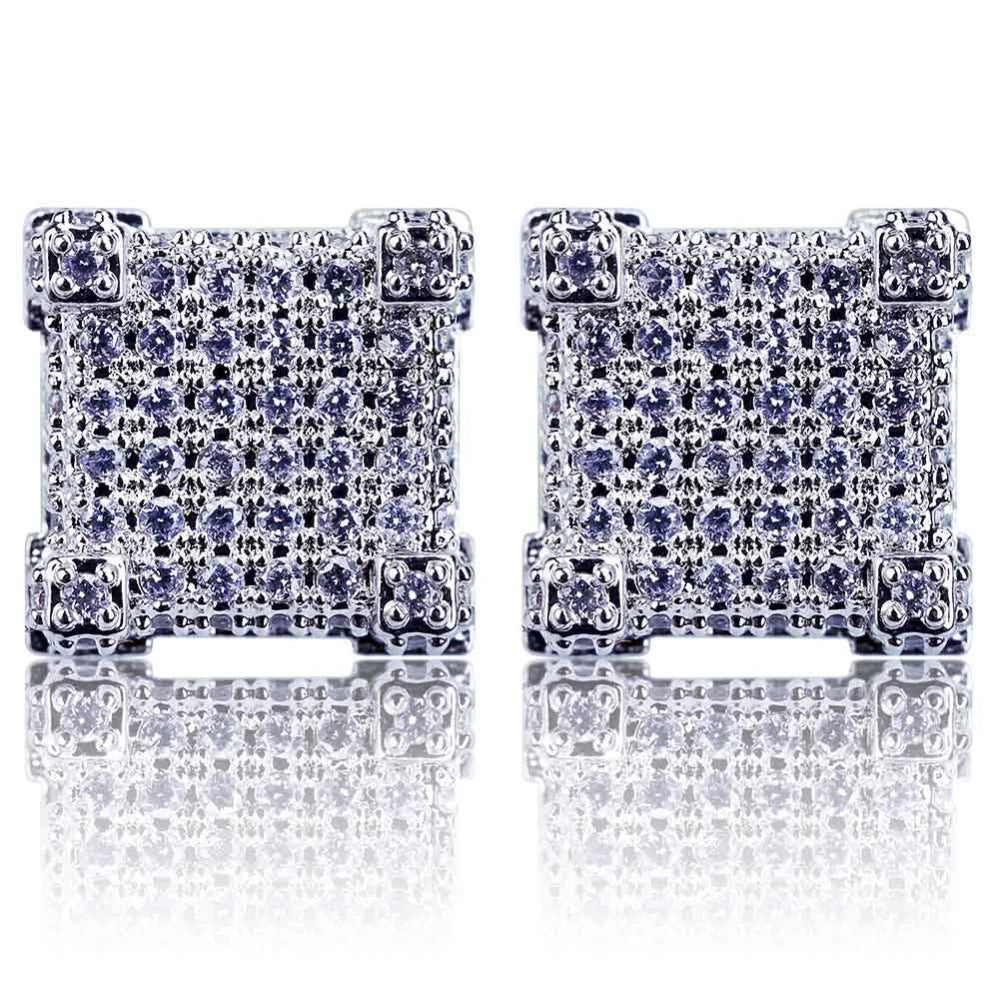 Iced Out Micro Pave CZ Stone Square Stud Earring Hip Hop Rock Jewelry Earrings For Women Men - DripVault