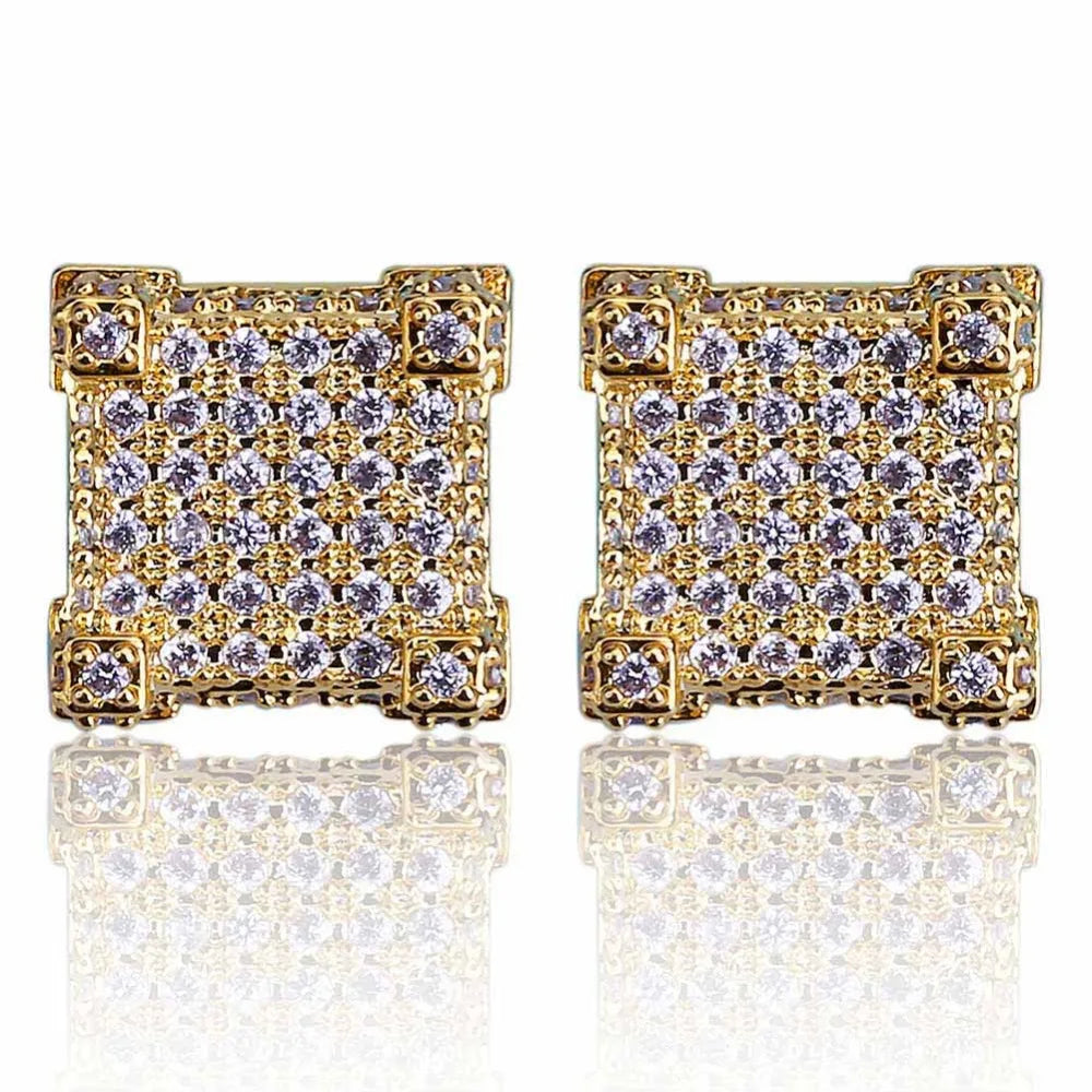 Iced Out Micro Pave CZ Stone Square Stud Earring Hip Hop Rock Jewelry Earrings For Women Men - DripVault