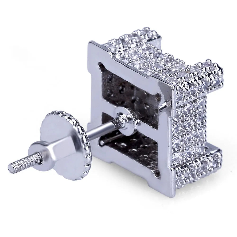Iced Out Micro Pave CZ Stone Square Stud Earring Hip Hop Rock Jewelry Earrings For Women Men - DripVault