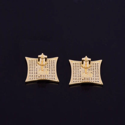 Religious Allah Gold Color Arabic Earrings Iced Cubic Zirconia Stud Earring Men's Hip Hop Jewelry For Friend Gift 15mm - DripVault