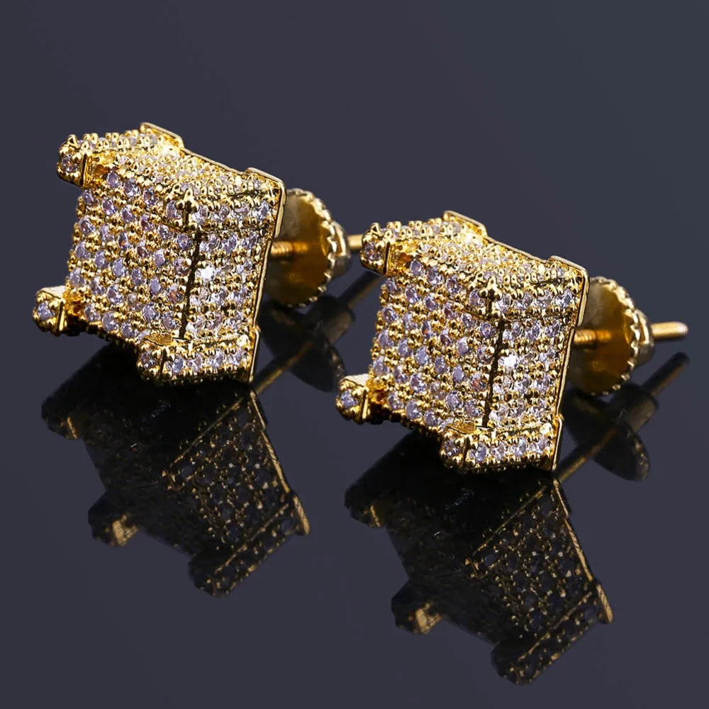 Iced Out Micro Pave CZ Stone Square Stud Earring Hip Hop Rock Jewelry Earrings For Women Men - DripVault