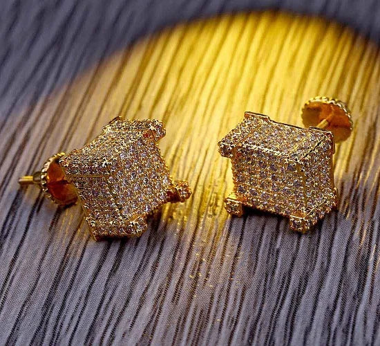 Iced Out Micro Pave CZ Stone Square Stud Earring Hip Hop Rock Jewelry Earrings For Women Men - DripVault