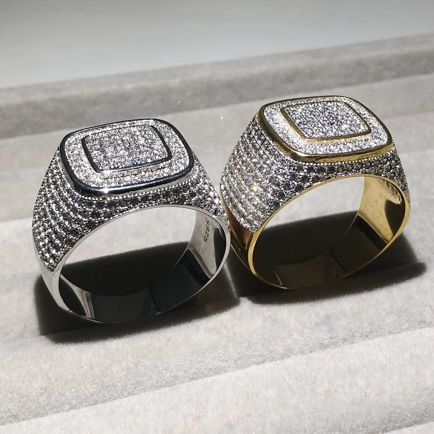 Luxury Hip Hop Micro Pave sona Diamond Stones All Iced Out Bling Ring Big 925 Sterling silver Rings for Men Jewelry - DripVault