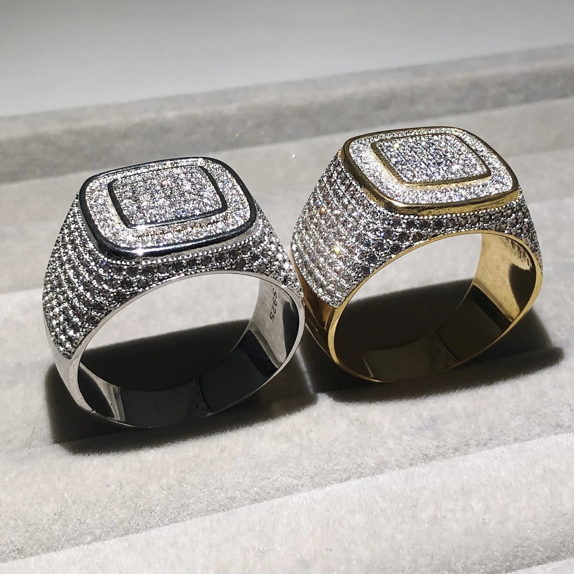 Luxury Hip Hop Micro Pave sona Diamond Stones All Iced Out Bling Ring Big 925 Sterling silver Rings for Men Jewelry - DripVault