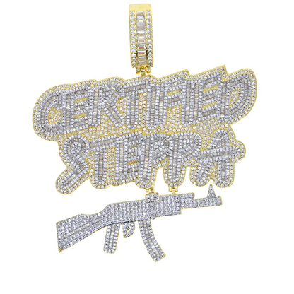 Iced Out Bling Two Tone Color CZ Letters Pendant Necklace Cubic Zirconia Various Design Badge Men Women Fashion Hip Hop Jewelry - DripVault