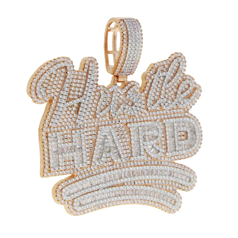 Iced Out Bling Two Tone Color CZ Letters Pendant Necklace Cubic Zirconia Various Design Badge Men Women Fashion Hip Hop Jewelry - DripVault