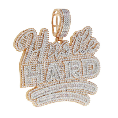 Iced Out Bling Two Tone Color CZ Letters Pendant Necklace Cubic Zirconia Various Design Badge Men Women Fashion Hip Hop Jewelry - DripVault