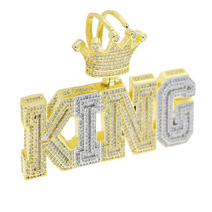 Iced Out Bling Two Tone Color CZ Letters Pendant Necklace Cubic Zirconia Various Design Badge Men Women Fashion Hip Hop Jewelry - DripVault