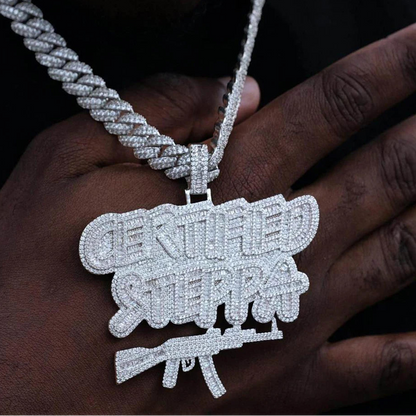 Iced Out Bling Two Tone Color CZ Letters Pendant Necklace Cubic Zirconia Various Design Badge Men Women Fashion Hip Hop Jewelry - DripVault