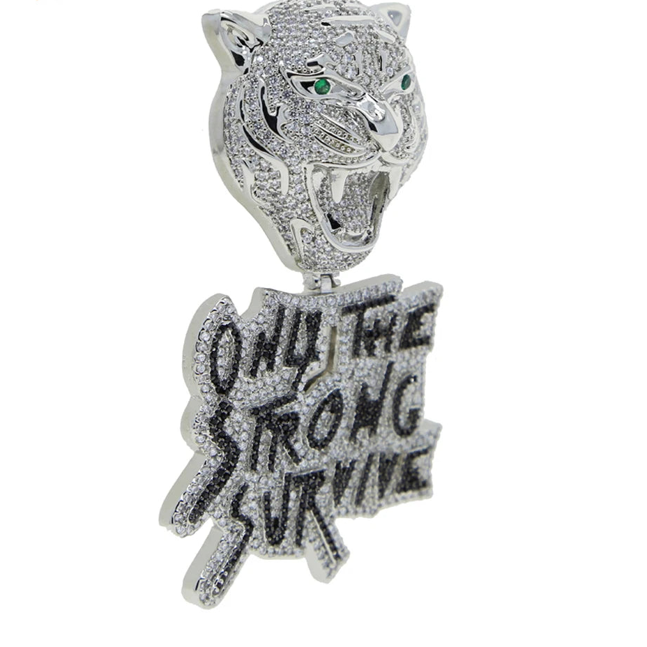 Iced Out Bling Two Tone Color CZ Letters Pendant Necklace Cubic Zirconia Various Design Badge Men Women Fashion Hip Hop Jewelry - DripVault