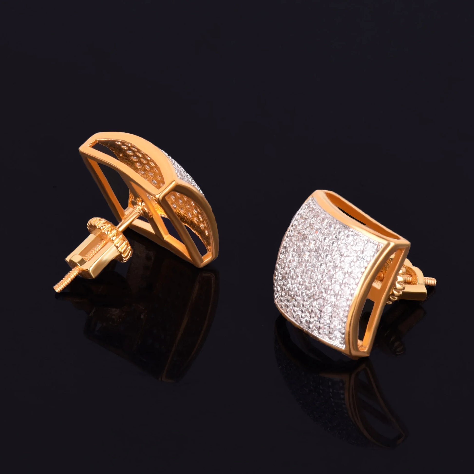 12MM Square Men Women Stud Earring Gold Color Iced Cubic Zircon Screw Back Earrings Hip Hop Jewelry - DripVault