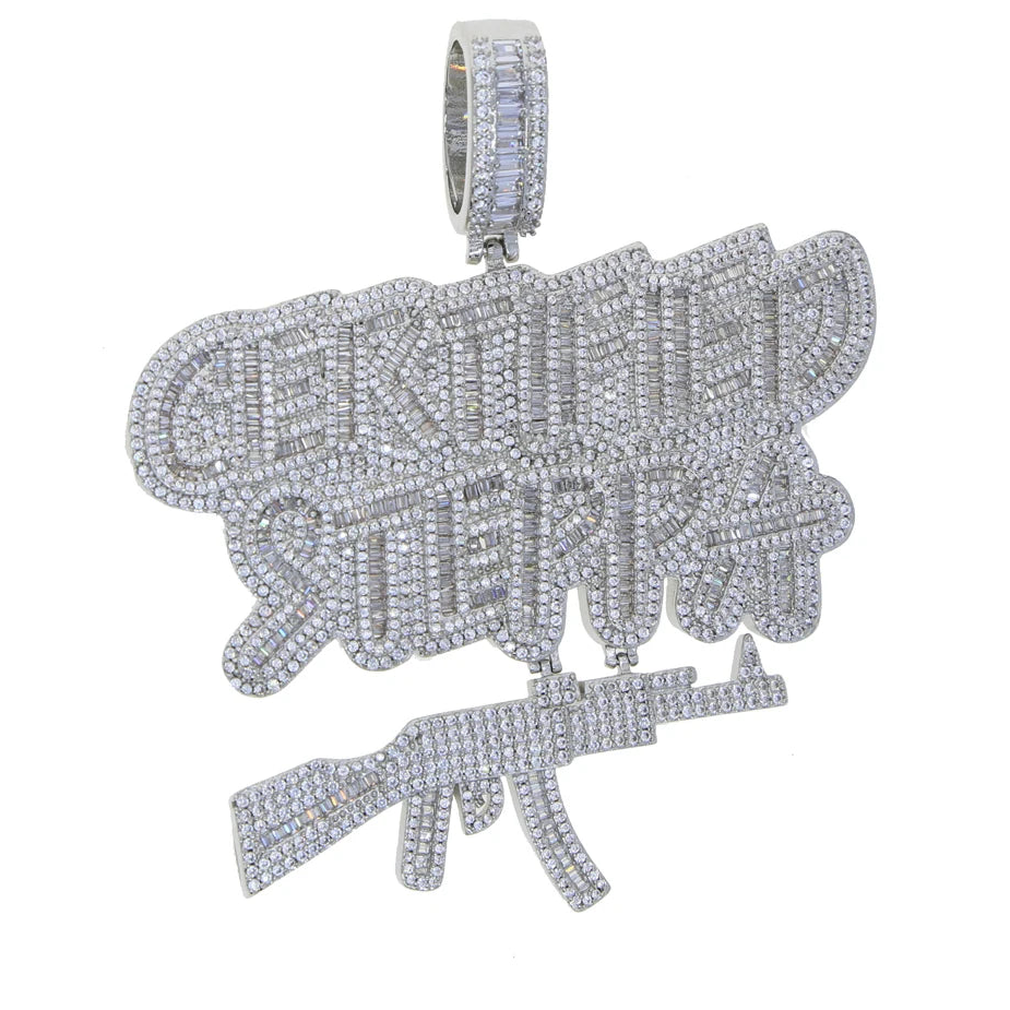 Iced Out Bling Two Tone Color CZ Letters Pendant Necklace Cubic Zirconia Various Design Badge Men Women Fashion Hip Hop Jewelry - DripVault