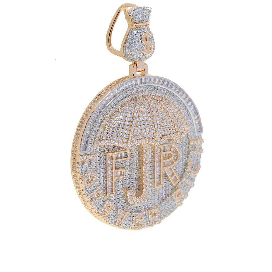 Iced Out Bling Two Tone Color CZ Letters Pendant Necklace Cubic Zirconia Various Design Badge Men Women Fashion Hip Hop Jewelry - DripVault