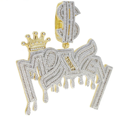 New Iced Out Bling Crown Letters Money Pendant Necklace Two Tone Color CZ Zircon Dollar Symbol Necklaces Men's Hip Hop Jewelry - DripVault