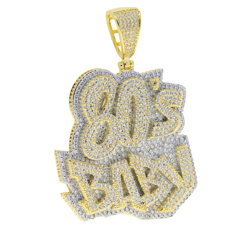 Iced Out Bling Two Tone Color CZ Letters Pendant Necklace Cubic Zirconia Various Design Badge Men Women Fashion Hip Hop Jewelry - DripVault