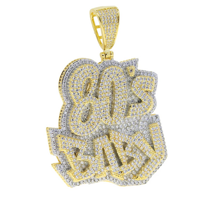 Iced Out Bling Two Tone Color CZ Letters Pendant Necklace Cubic Zirconia Various Design Badge Men Women Fashion Hip Hop Jewelry - DripVault